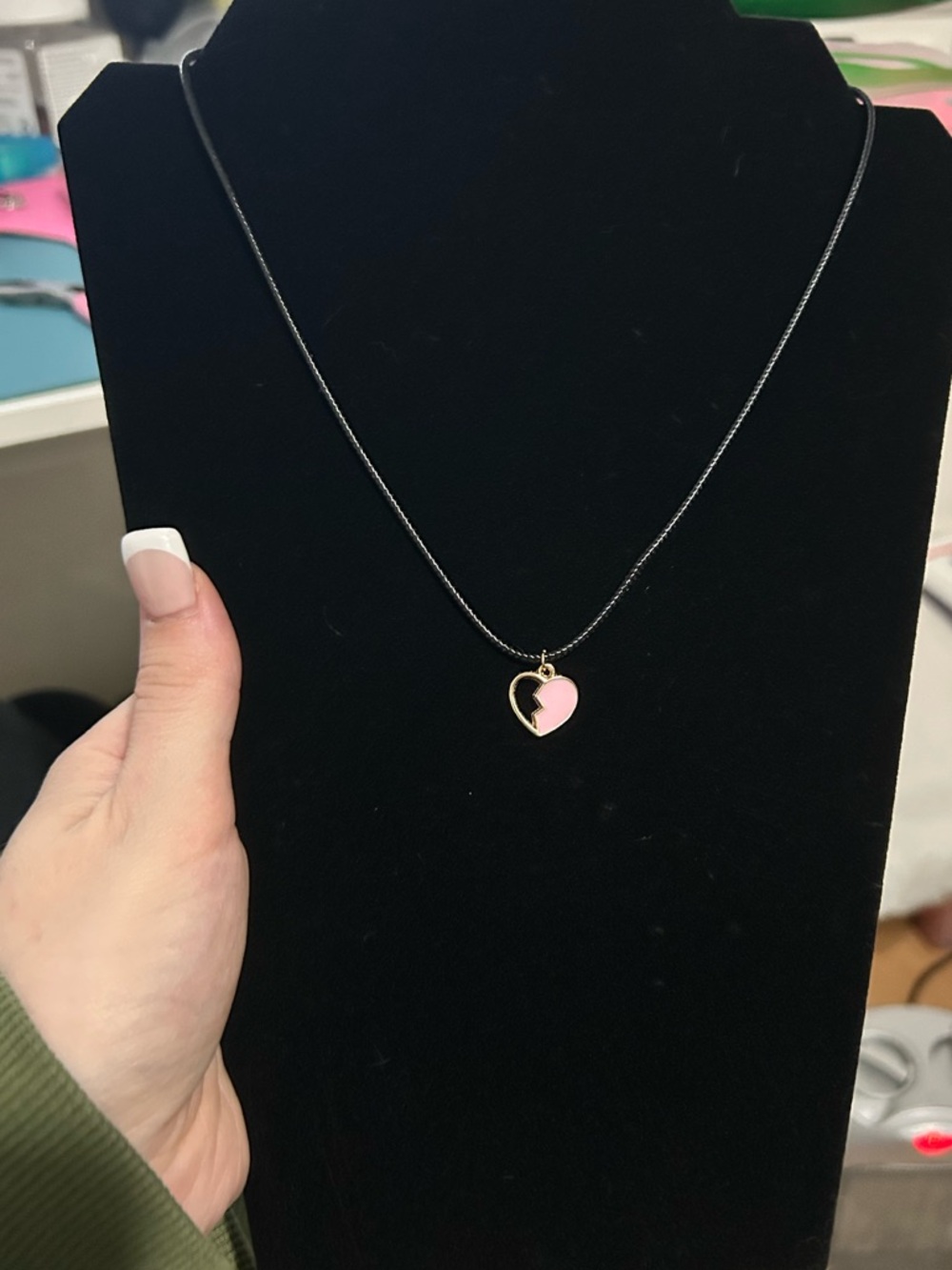 Gold Heartbreak Pendant Necklace with Pink Enamel Accent